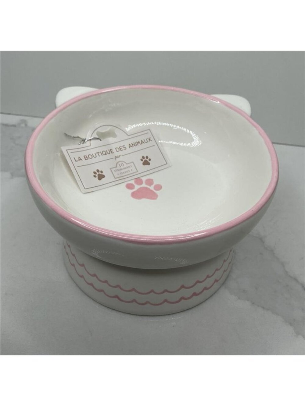 Elevated Pet Bowl 10 Strawberry Street White Pink Ceramic Food Water Dish New